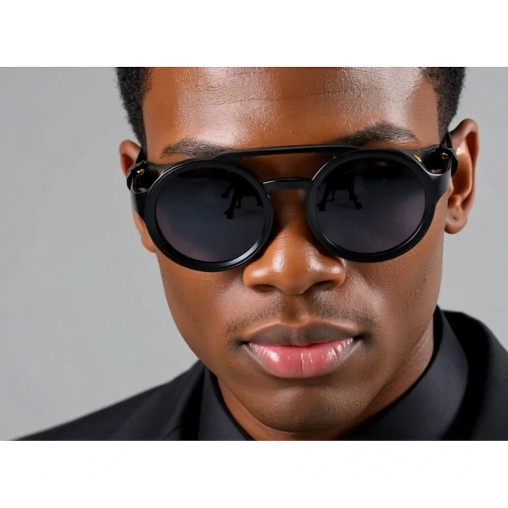 Steampunk Sunglasses Round Goggles Side Shield Rivets Retro Vintage Style Lentes